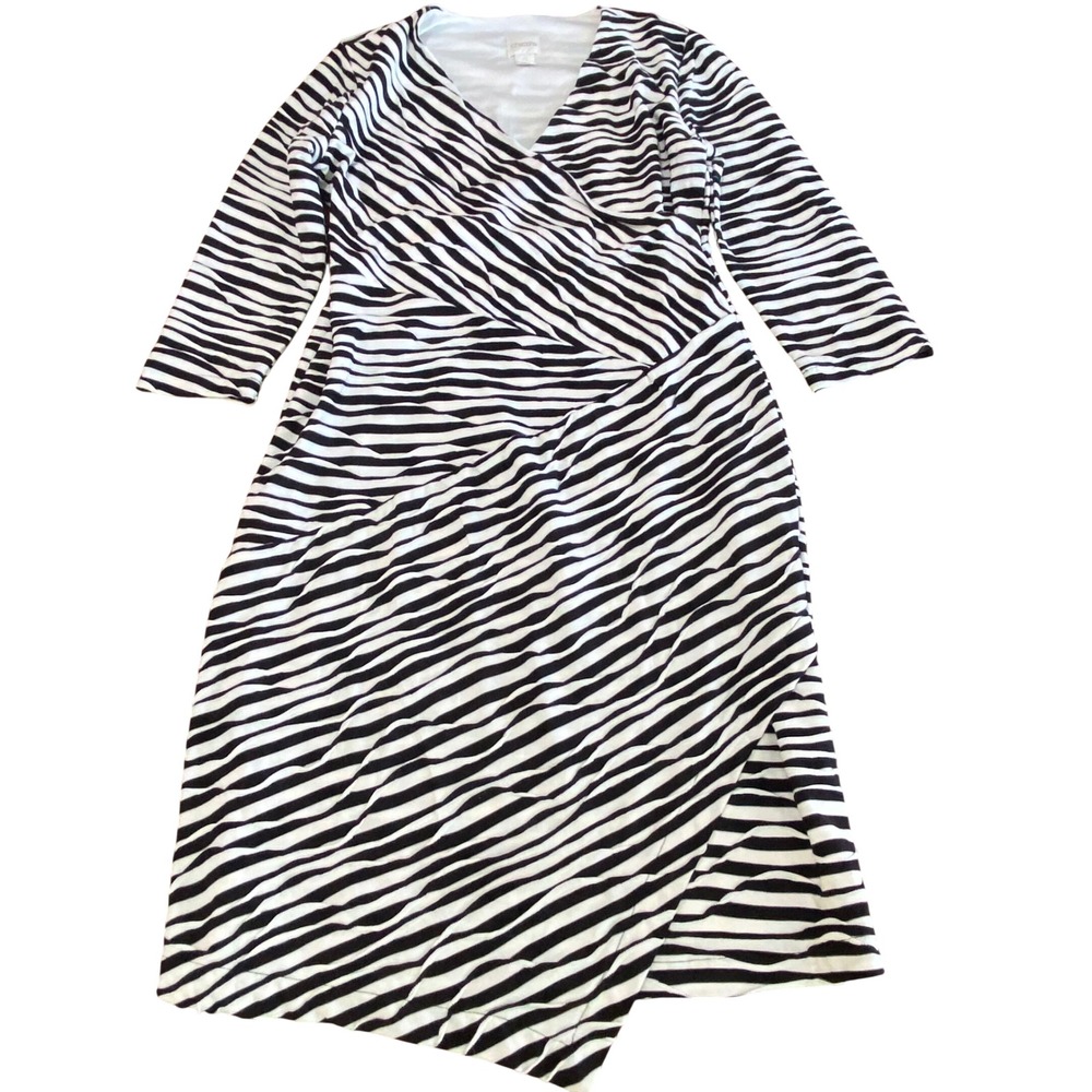 Chicos Zebra Print Faux Wrap Dress Black White 3/4‎ Sleeve Size 0 / 4 570120849